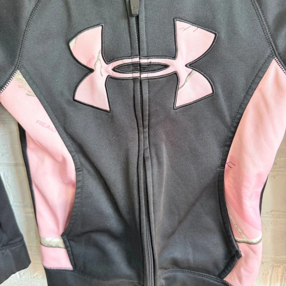 Under Armour Girls Youth Size 6X Black Pink Camo Zip Up‎ Hoodie Athletic